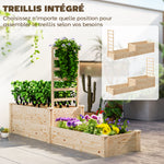 Jardinière avec treillis à 2 bacs avec fond ouvert, pour balcon terrasse patio, 222 x 63 x 132 cm, effet bois naturel