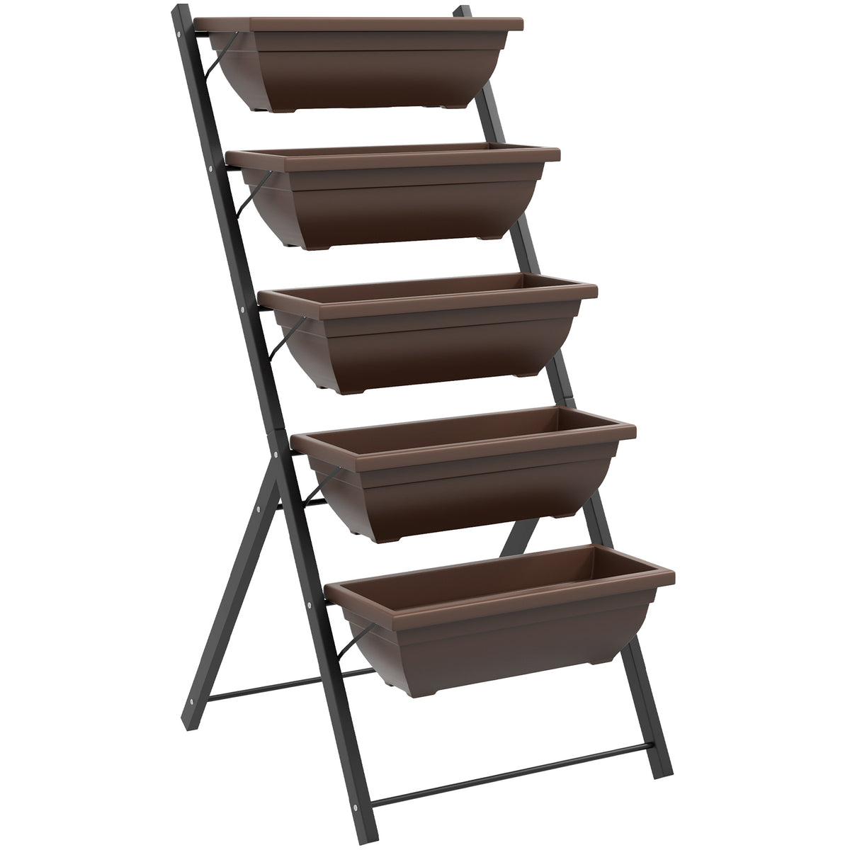Jardinière surélevée avec étages jardinière verticale avec 5 bacs à fleurs trous de drainage cadre en acier marron