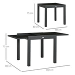 Table Extensible de Jardin Grande Taille dim. dépliées 160 x 80 x 75 cm Aluminium Gris foncé Plateau Verre trempé Noir