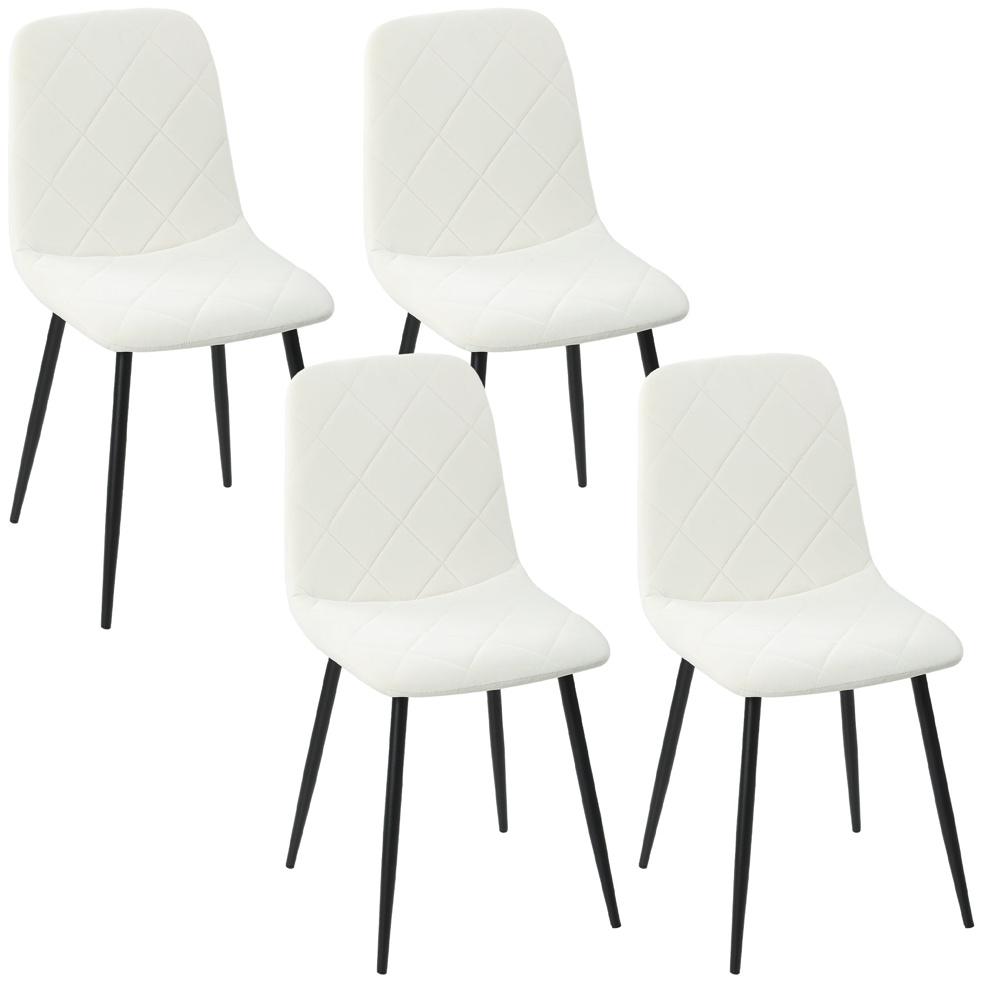 Lot de 4 chaises de salle à manger rembourrées avec dossier haut, pieds en acier et tissu effet velours, crème