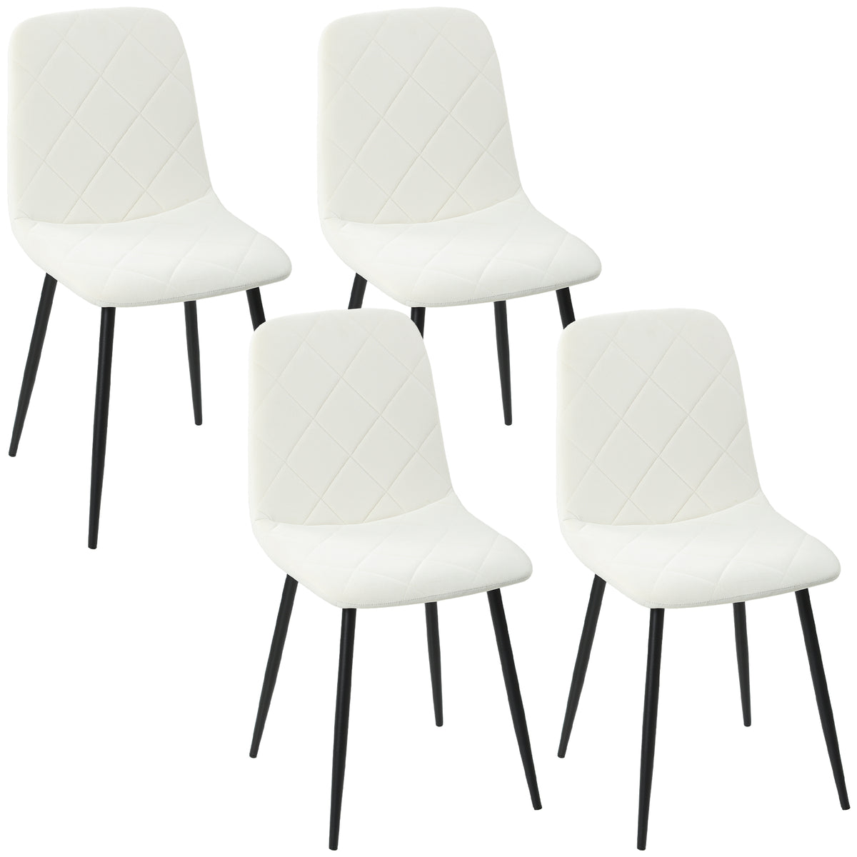 Lot de 4 chaises de salle à manger rembourrées avec dossier haut, pieds en acier et tissu effet velours, crème