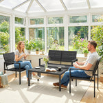 Salon de Jardin Extérieur 4 Pièces, Canapé 2 Places, 2 Chaises, Table Basse, Mobilier de Jardin en HDPE Effet Bois Noir
