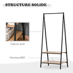 Portant à vêtements penderie style contemporain triangulaire dim. 64L x 43l x 149H cm 2 étagères MDF bois clair acier noir