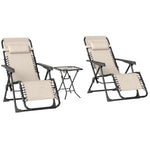 Lot de 2 chaise longue pliable et inclinable avec table d'appoint, porte-gobelets et appuie-têtes, charge 120 kg, beige