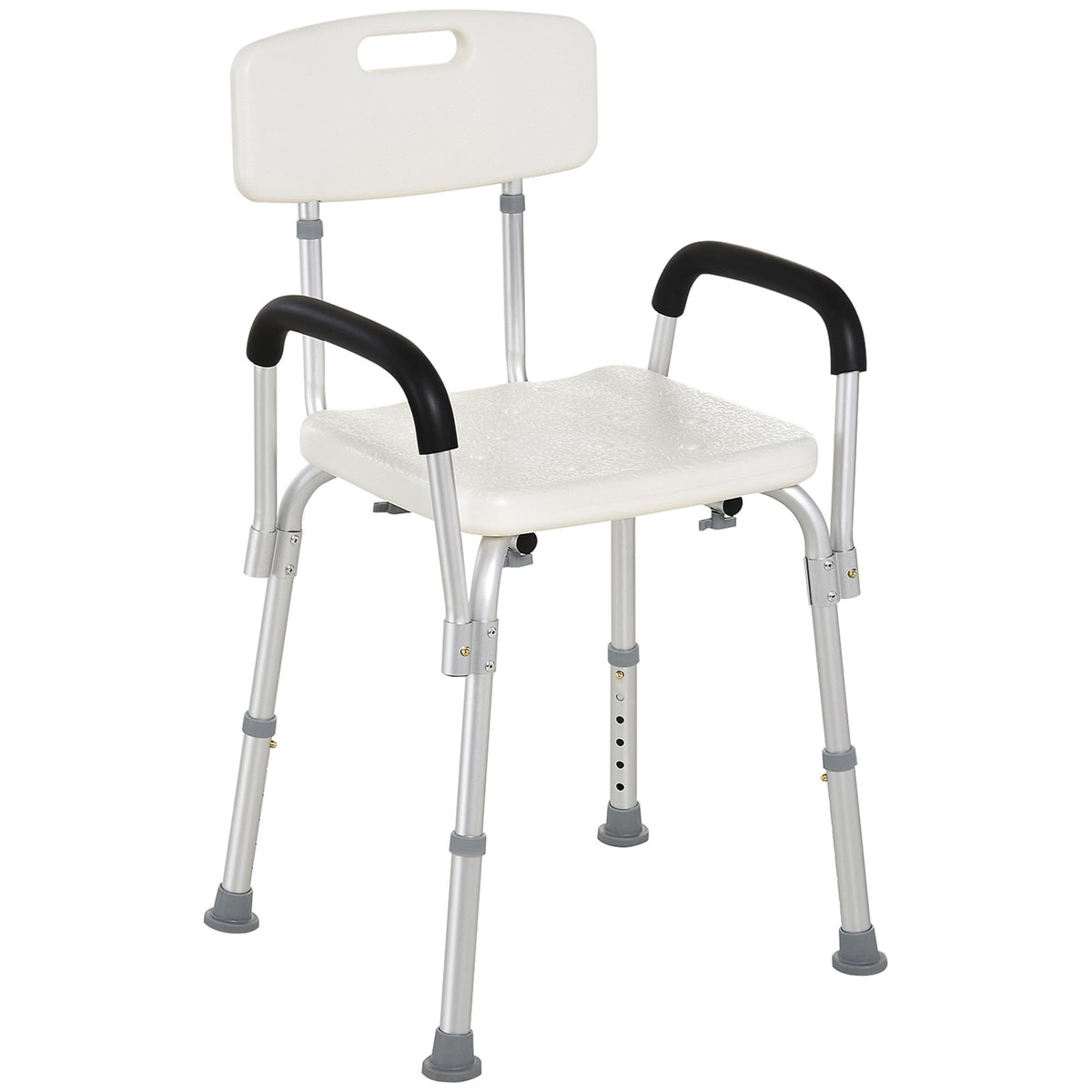 Chaise de Douche siège de Douche Ergonomique Hauteur réglable Pieds antidérapants Dossier accoudoirs Amovibles Charge Max. 136 Kg alu HDPE Blanc