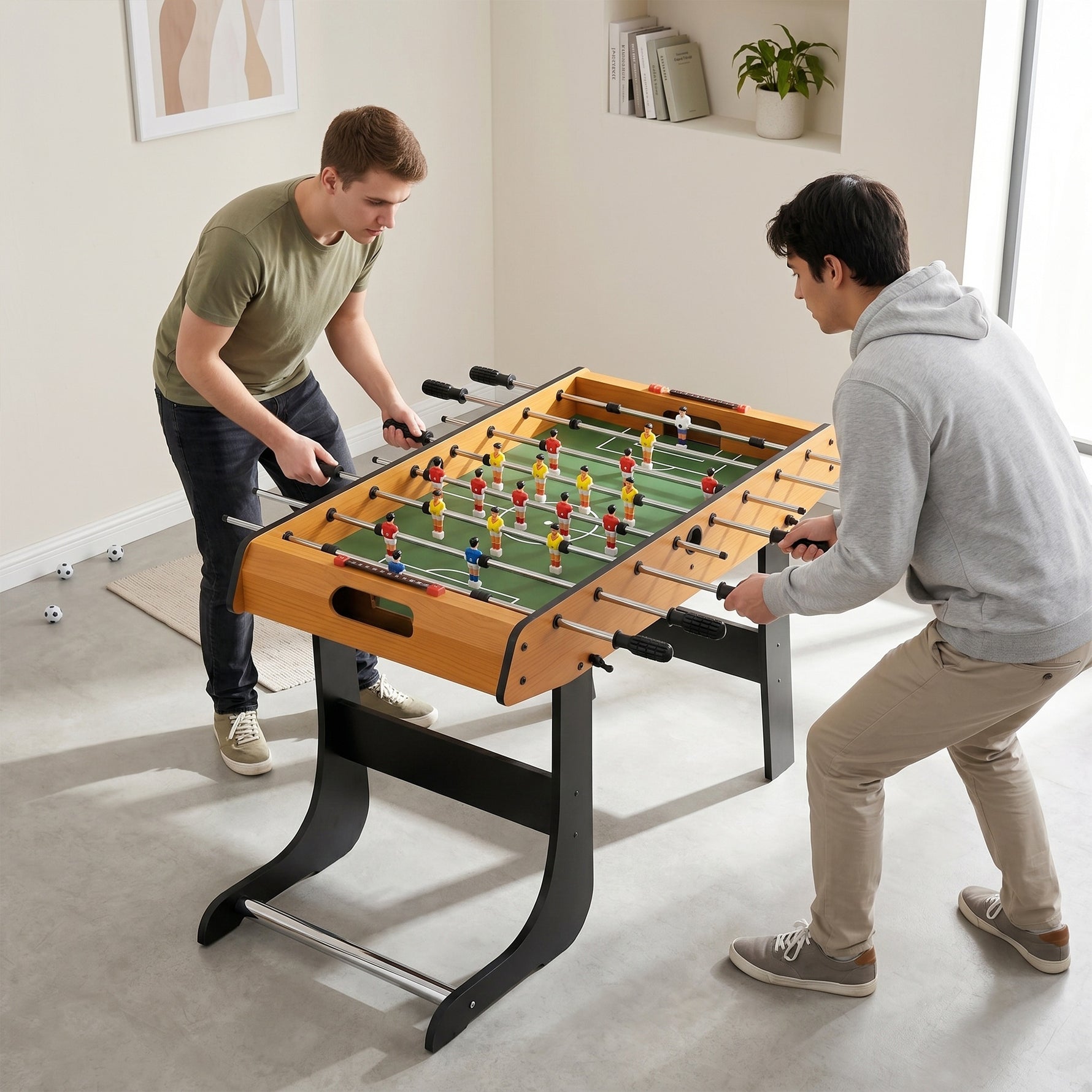 Baby-foot table de Babyfoot pliable dim. 98L x 42l x 62H cm 2 balles fournies MDF marron et noir