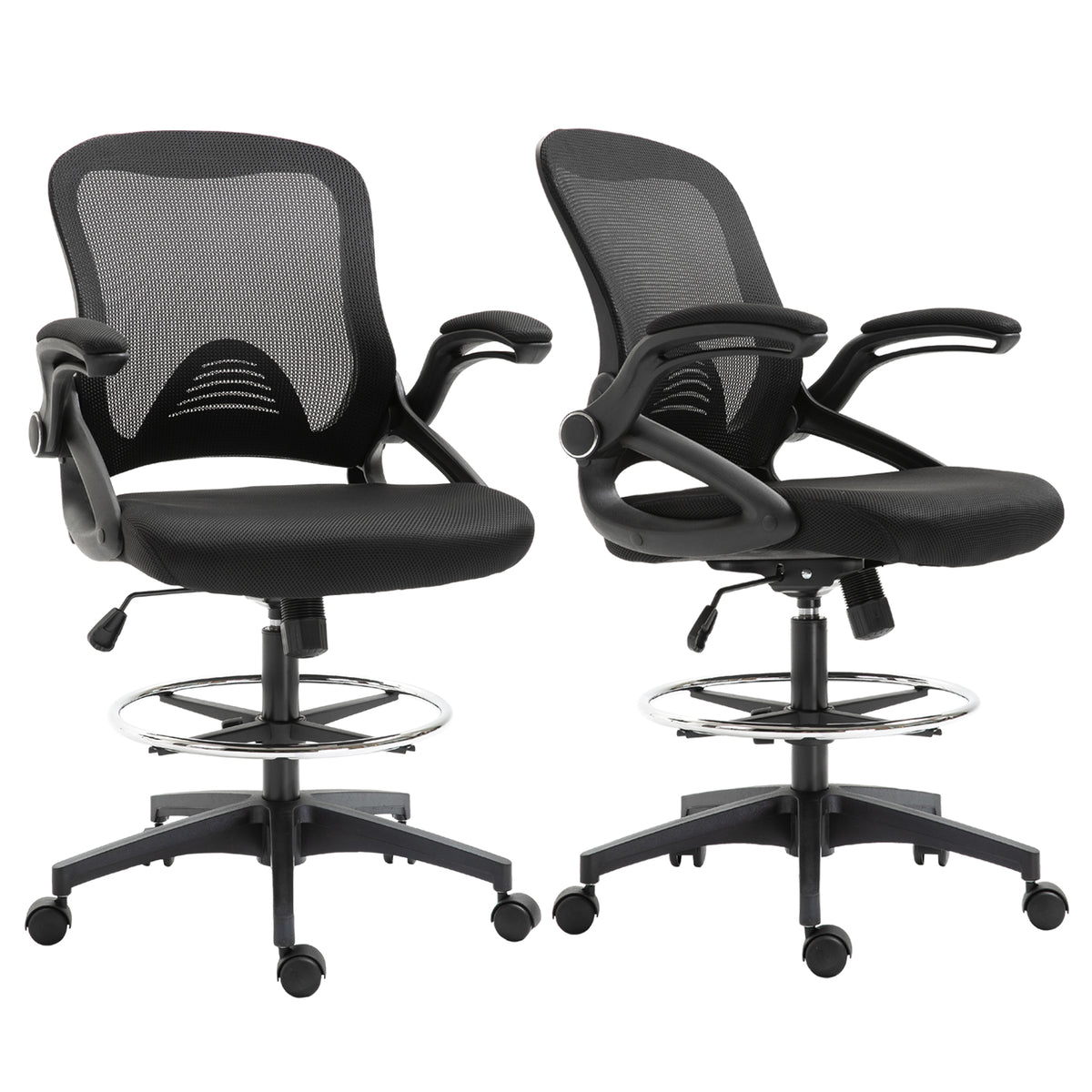 Lot de 2 fauteuils de bureau chaise de bureau assise haute réglable dim. 64L x 60l x 106-126H cm maille respirante noir