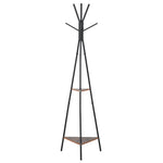 Porte-manteau trépied style industriel branches 2 étagères + 6 patères dim. 52L x 46l x 182H cm métal noir