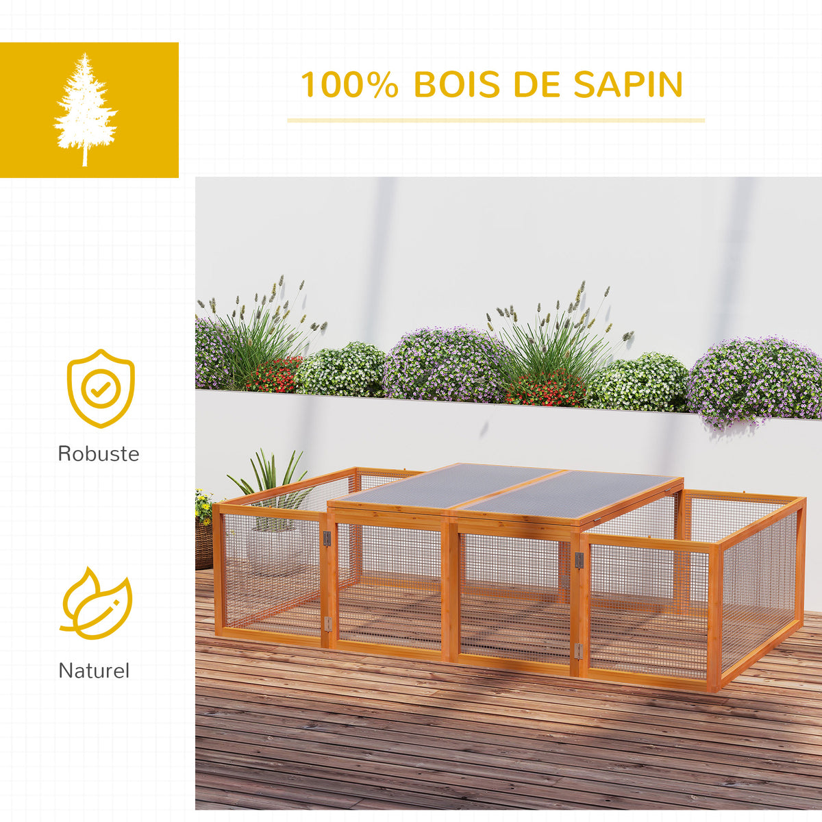Conejera jaula para conejos exterior interior 2 puertas superiores 181L x 100An x 48Al cm madera maciza marrón