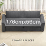 Sofá de 3 plazas de 212 cm con 2 cojines de muelles, tejido de pana, para salón, dormitorio, oficina en casa, gris oscuro