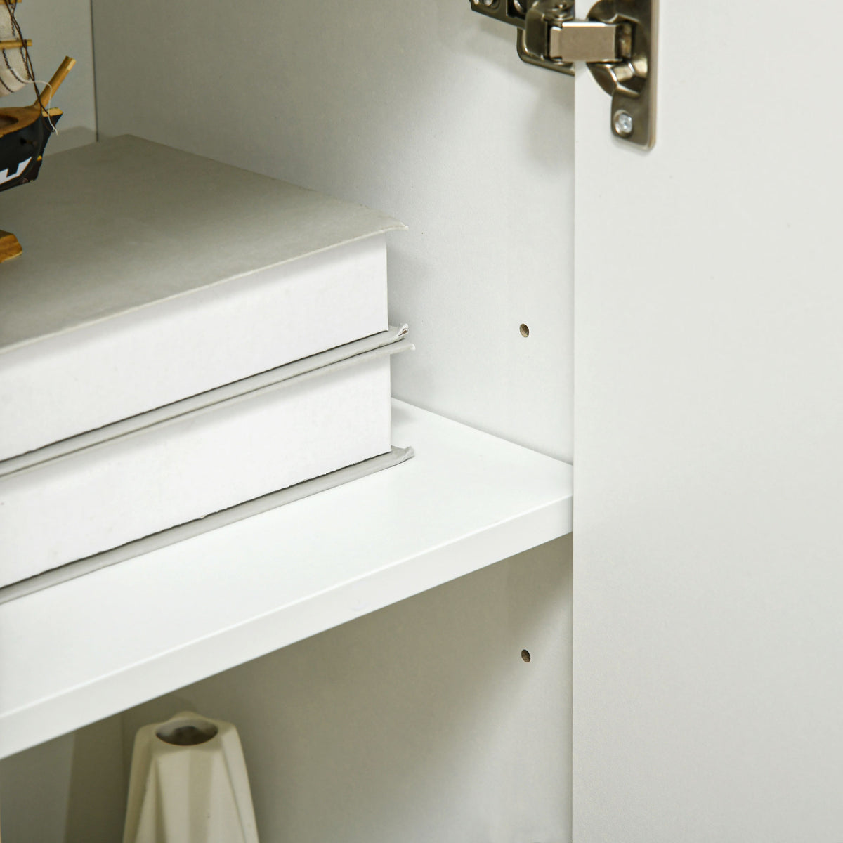Buffet, meuble de rangement avec 2 portes, 3 tiroirs et pieds en bois massif, style moderne, 90 x 32 x 80 cm, blanc