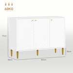 Buffet meuble de rangement avec 2 placard 3 portes étagères ajustables pieds dorés en acier 107 x 35 x 77 cm blanc