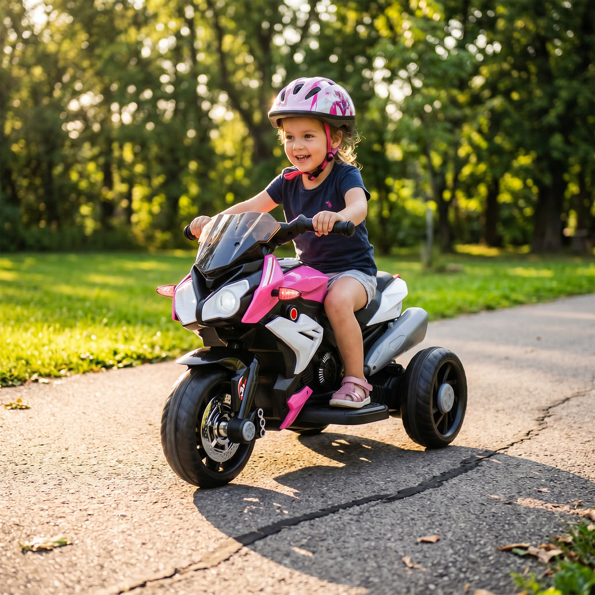 Moto électrique enfants 3 roues 6 V, voiture électrique enfants 3 à 5 ans, effets lumineux et sonores, 86x42x52cm, rose