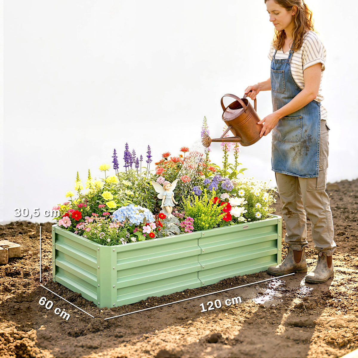 Carré Potager de Jardin Rectangulaire, Tôle d'Acier Ondulée, 120 x 60 x 30,5 cm, Vert