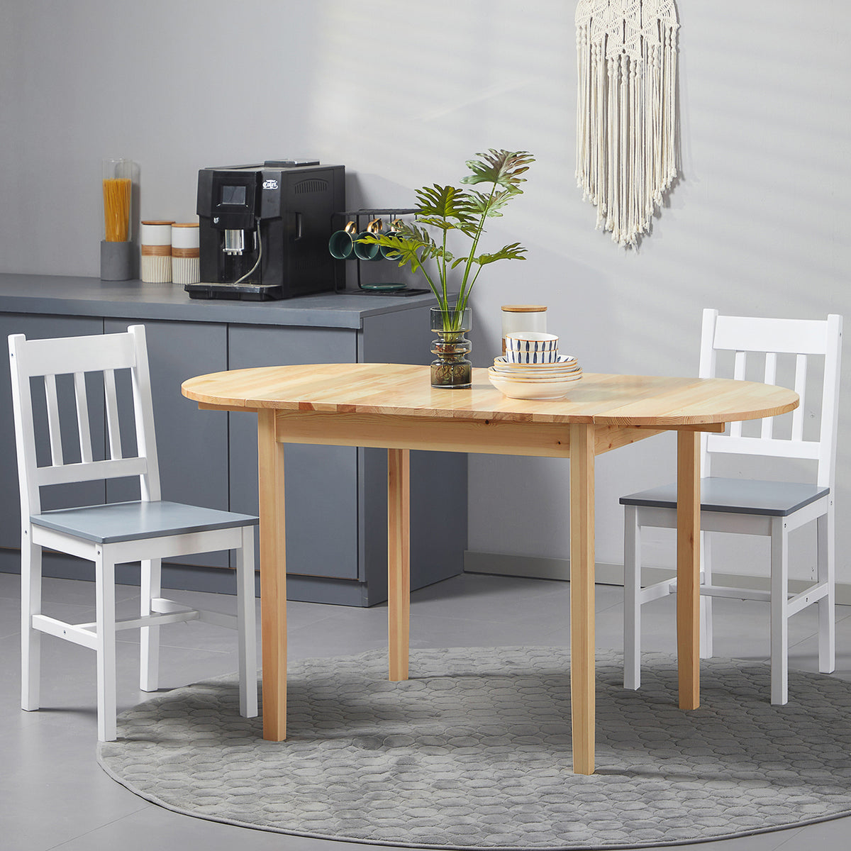 Table de salle à manger pliante ovale en bois massif 2 abattants peu encombrante 140L x 70l x 75H cm