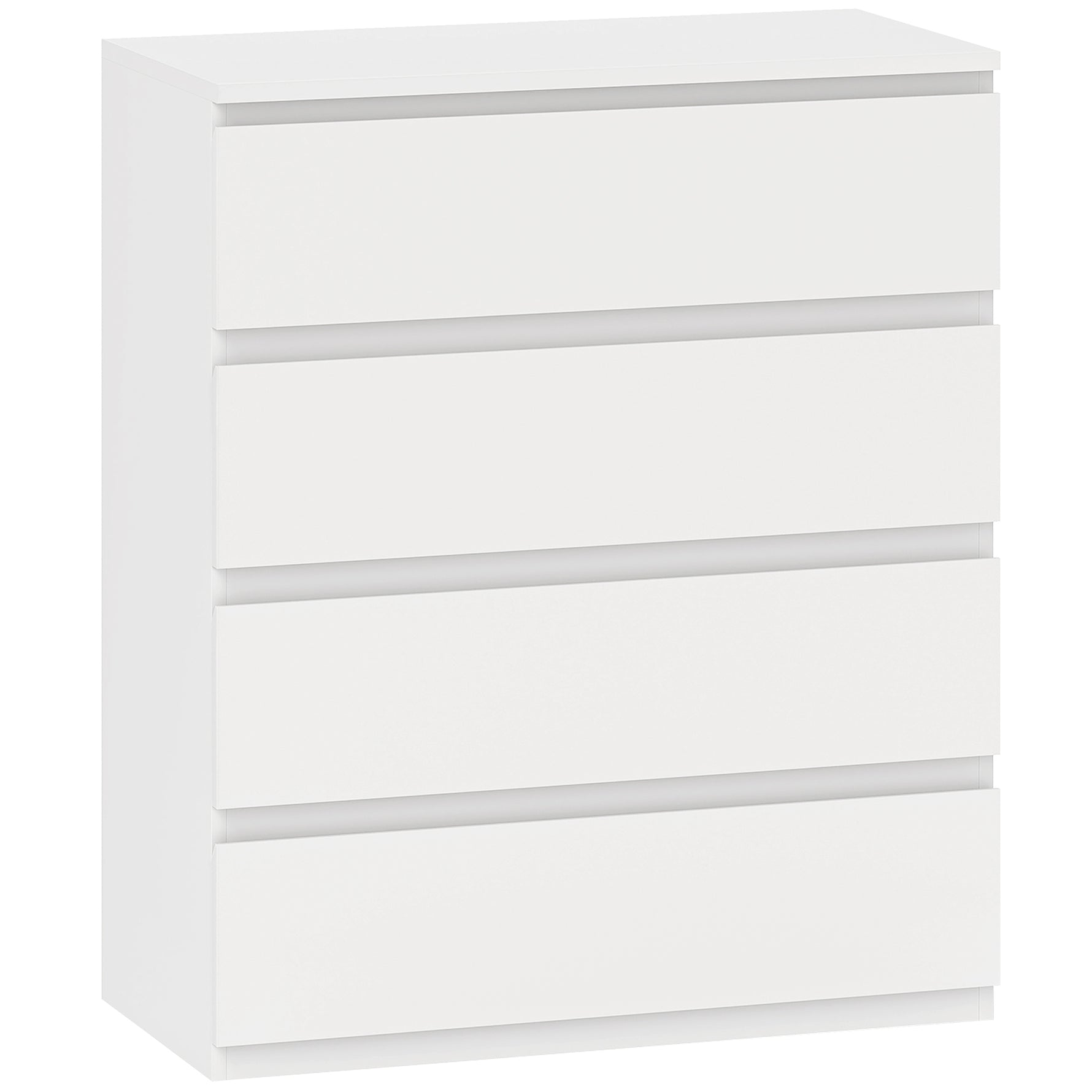 Commode 4 tiroirs, meuble de rangement épuré pour chambre, intérieur, 80 x 39 x 95 cm panneau de particules blanc