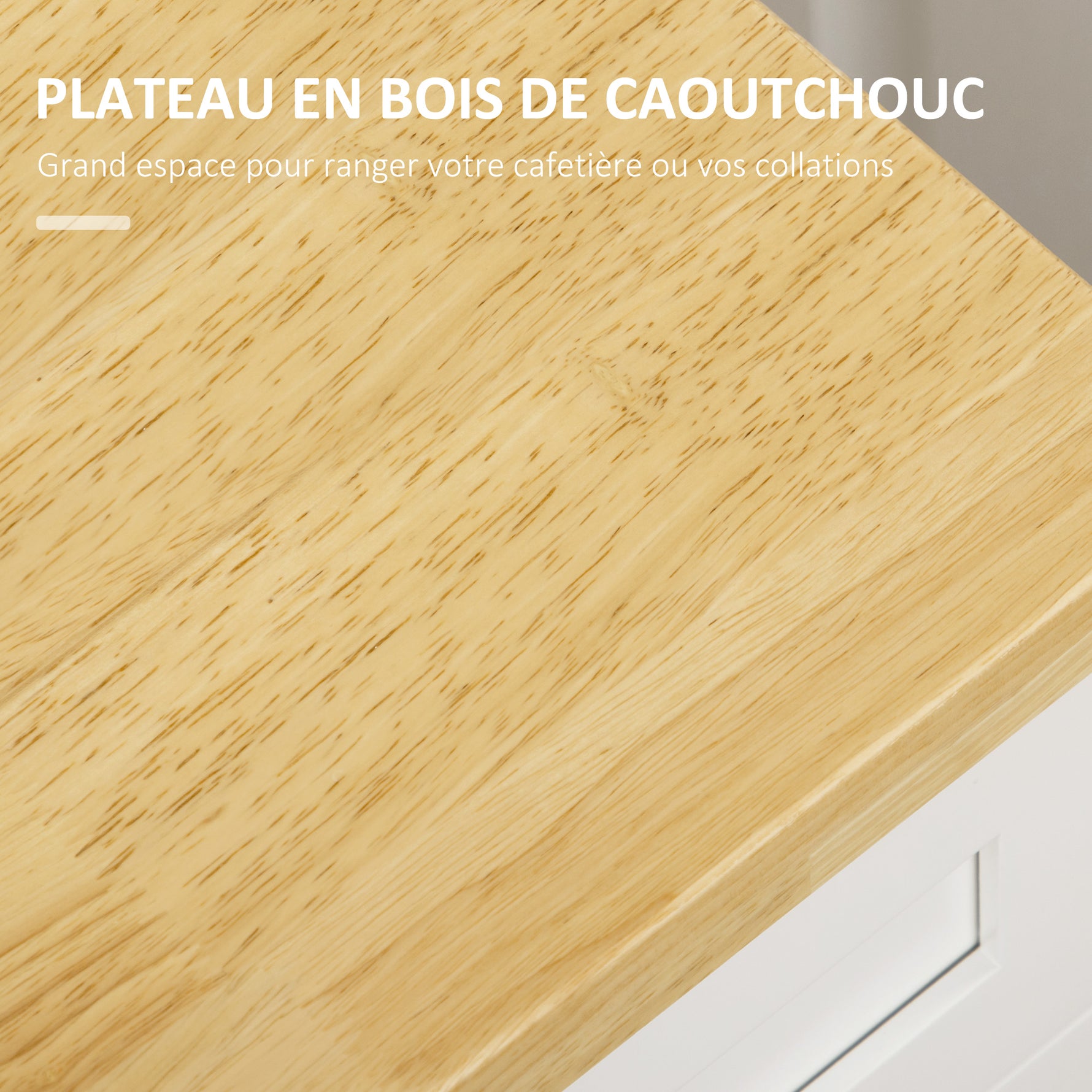 Desserte de cuisine à roulettes multi-rangements 1 tiroir 1 placard 1 portes-torchons blanc et plateau en bois