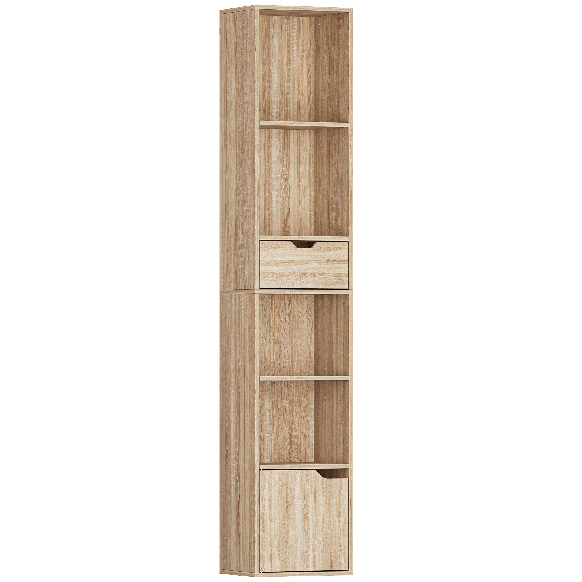 Bibliothèque, étagère à livres, meuble de rangement avec tiroir placard compartiments ouvertes, 30 x 24 x 158 cm naturel