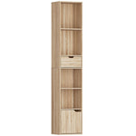 Bibliothèque, étagère à livres, meuble de rangement avec tiroir placard compartiments ouvertes, 30 x 24 x 158 cm naturel