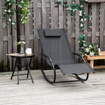 Chaise longue à bascule rocking chair ergonomique avec tétière accoudoirs métal galvanisé textilène 62l x 150P