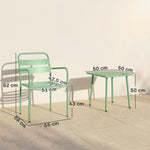 Ensemble bistrot de jardin 3 pièces - table basse en verre trempé et 2 chaises à lattes, cadre en acier galvanisé, vert