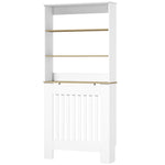 Couvercle de Radiateur en Bois, Cache Radiateur Moderne à Lattes avec Étagères à 3 Niveaux, 78 x 19 x 165 cm, Blanc