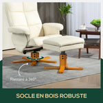 Fauteuil relax avec repose-pied, fauteuil de relaxation, pivotant à 360°, dossier inclinable, 80 x 86 x 99 cm, crème