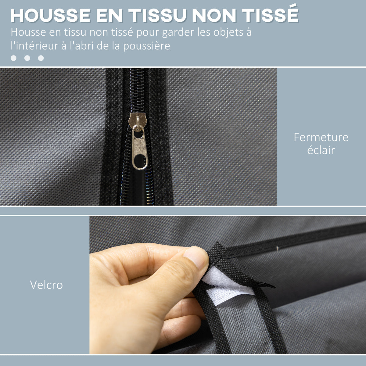 Armoire penderie multi-rangement - 8 étagères, 2 barres - non tissé gris
