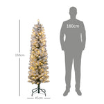 Sapin de Noël artificiel 150 cm avec éclairage LED blanc chaud, 263 branches enneigées, base en métal, réaliste et fin