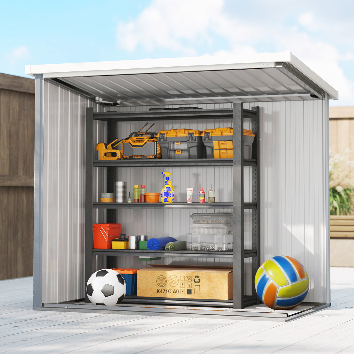 Abri de Jardin cabane de jardin 1,09 m² 2 Portes verrouillables 147 x 86 x 134 cm tôle d'acier Gris clair Blanc