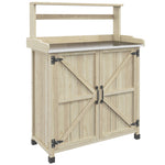 Table de rempotage table de jardinage placard et étagères et plateau patins antidérapants 90,5x41x124,5cm bois naturel