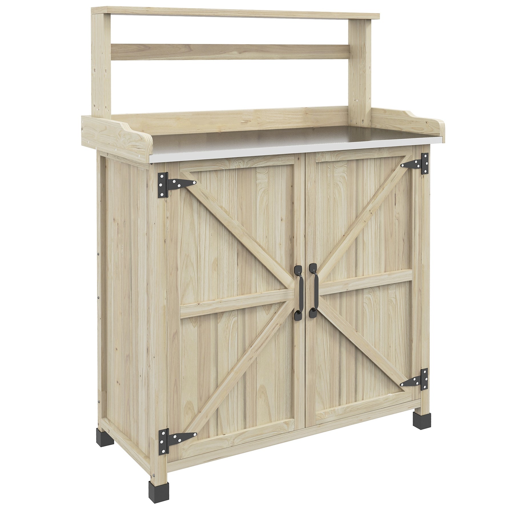 Table de rempotage table de jardinage placard et étagères et plateau patins antidérapants 90,5x41x124,5cm bois naturel