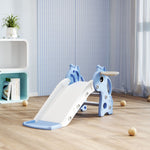 Toboggan pour enfants 3 en 1 en forme de girafe avec panier de basket, escalade et ballon, 106 x 51,5 x 52 cm, bleu