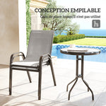 3 pièces salon de jardin extérieur ensemble de meubles 2 fauteuils empilables table basse dessus verre trempé gris clair