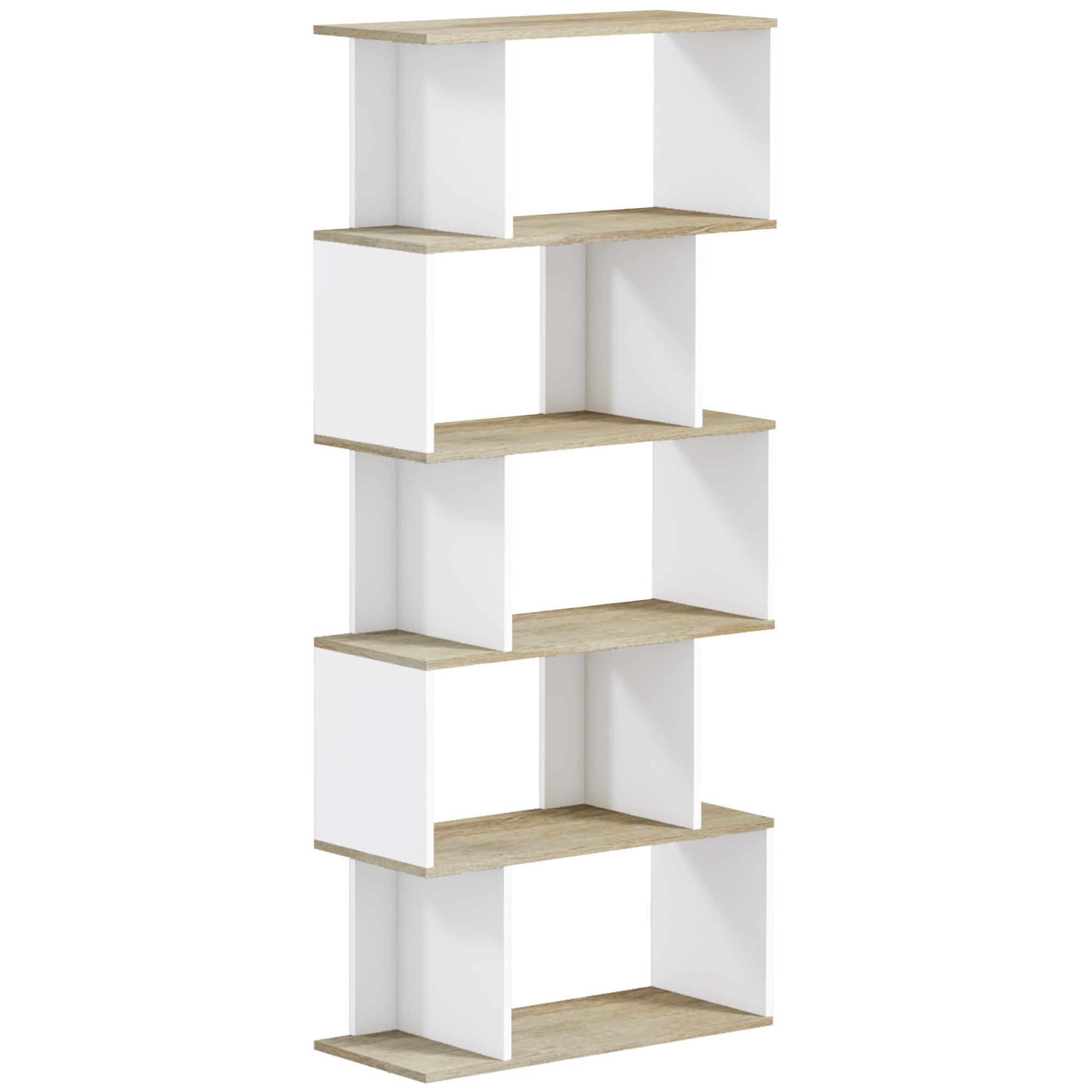 Scandinavian-style bookcase, storage unit, 5 shelves, anti-tipping, 25 kg load capacity, wood-effect & white