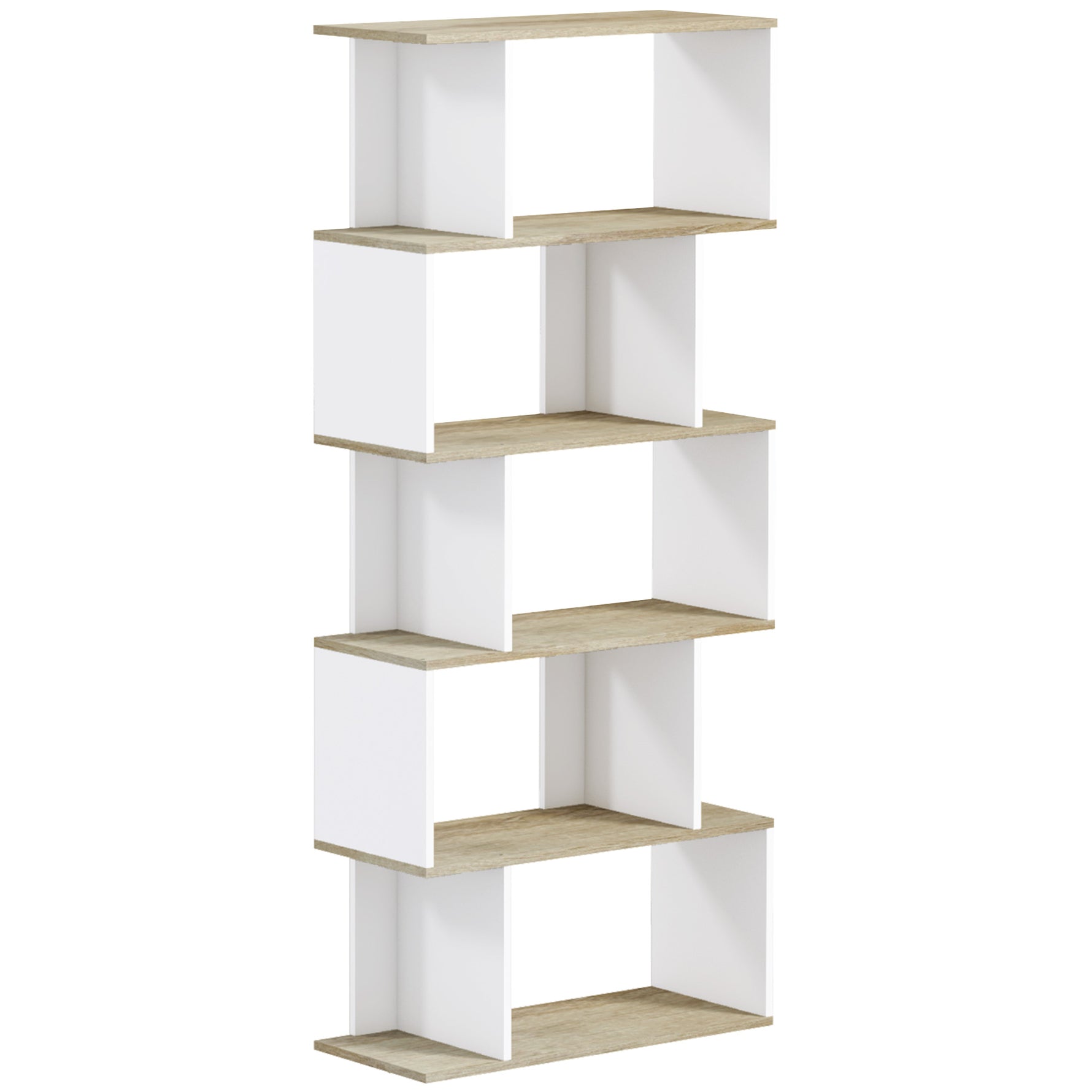 Bibliothèque style scandinave meuble de rangement 5 étagères anti-basculement Charge 25 kg aspect bois & Blanc