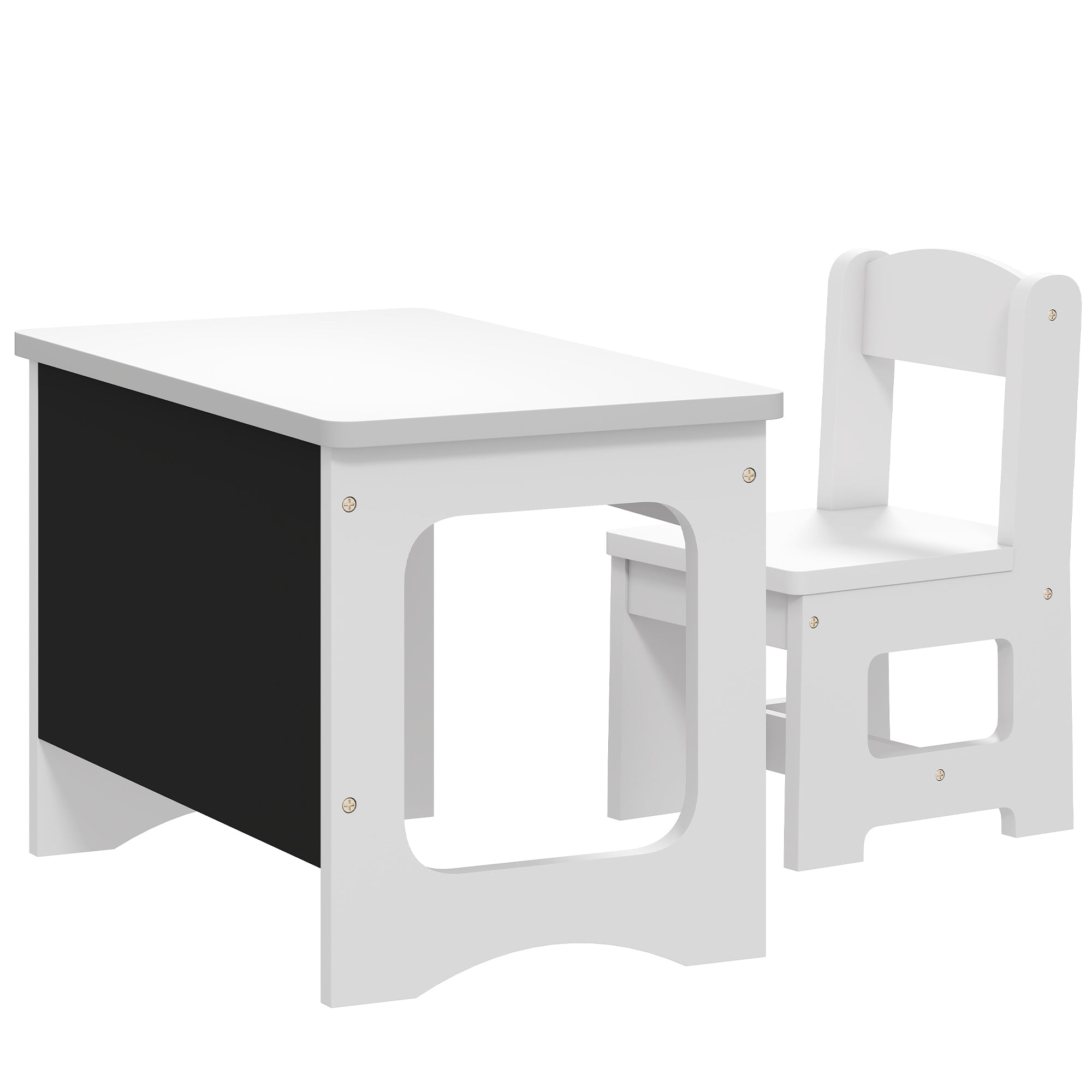 Bureau et Chaise pour Enfant avec Plateau Réversible Tableau Noir, 3 à 6 Ans, Blanc