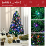 Sapin de Noël Artificiel Lumineux 120H cm Fibre Optique LED Multicolore + Support Pied 130 Branches étoile Sommet Brillante Vert
