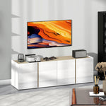 Meuble TV, banc TV avec 4 portes à fermeture amortie, étagère réglable et passe-câbles, 135 x 38 x 45 cm, blanc