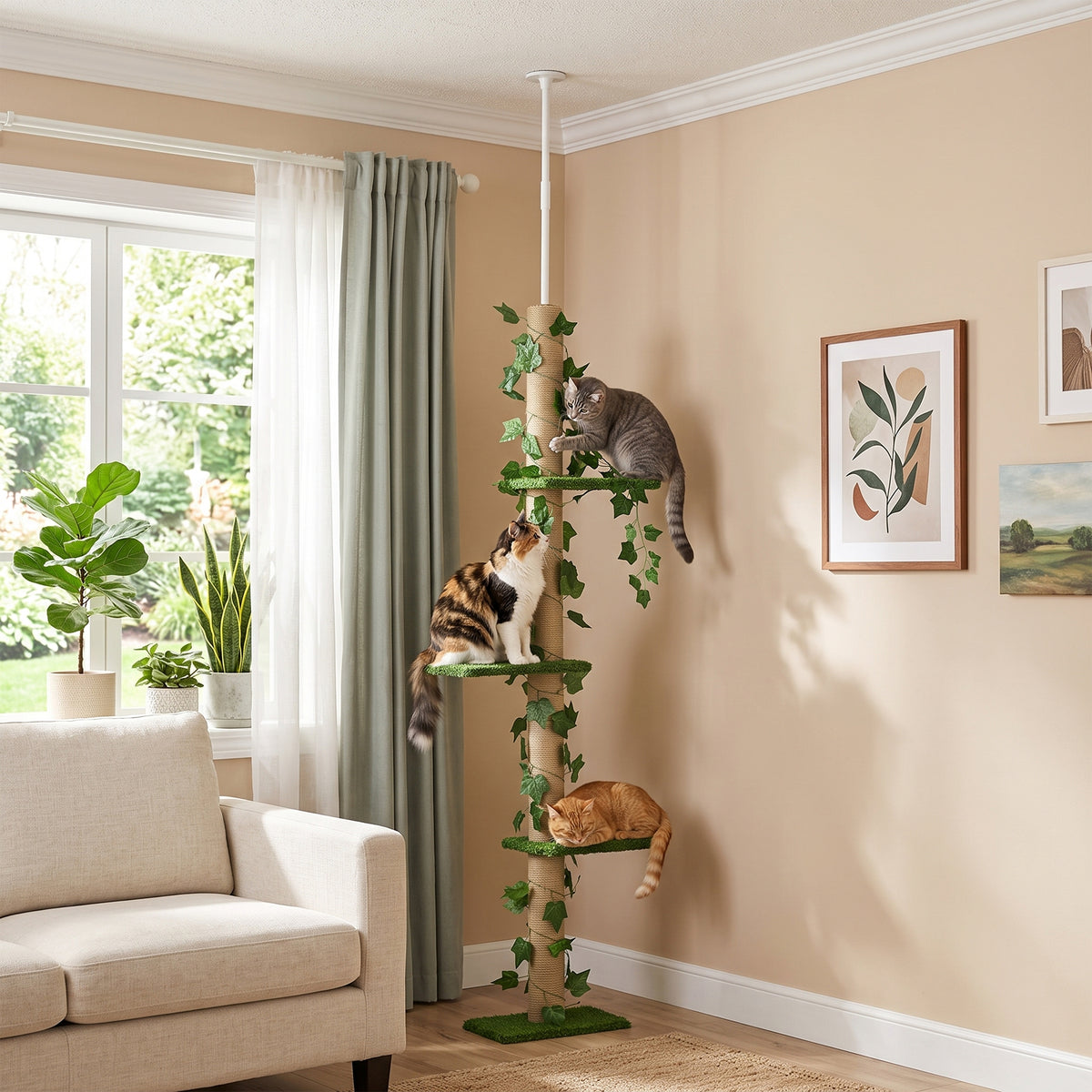 Krabpaal plafondspanner in hoogte verstelbaar 37 x 21 x 202- 242 cm 4 niveaus groen