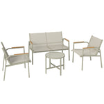 Salon de Jardin Ensemble de Terrasse avec Canapé 2 Places, 2 Fauteuils et Table Basse en Verre Trempé 4 Pièces Vert