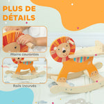 Cheval à bascule pour enfants, lion jouet à bascule bébé en bois avec guidon et base stable, 59 x 27 x 43 cm, orange