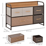 Commode Meuble de Rangement 5 tiroirs en Tissu 87,5 x 29 x 58 cm Marron et Beige