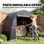 Abri de jardin tente de stockage étanche abri moto porte enroulable fermeture éclair, 245 x 120 x 200 cm, gris foncé