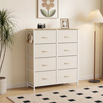 Commode 8 Tiroirs en Tissu, Meuble de Rangement avec 4 Poches, 2 Crochets, Structure en Acier, 80 x 30 x 94,5 cm, Beige