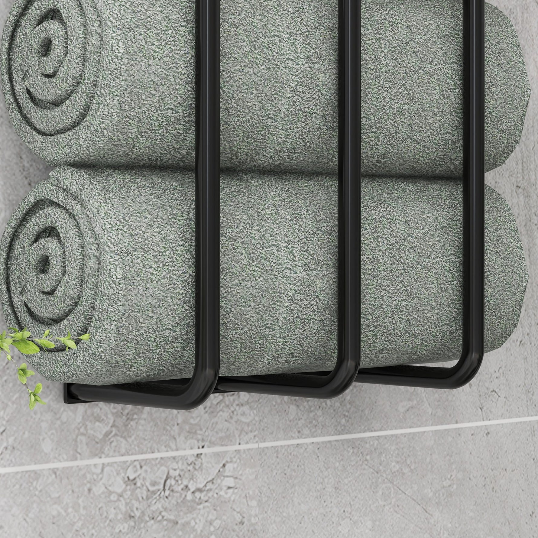 Porte serviettes mural 3 barres en métal noir - peut contenir jusqu'à 6 serviettes, dim. 21l x 12P x 74H cm