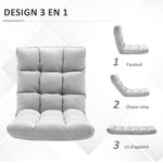 Sillón convertible sillón perezoso gran confort reclinable respaldo multiposiciones 90°-180° franela poliéster acolchado gris claro
