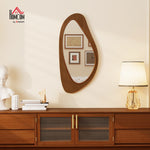 Miroir mural asymétrique 91,5 x 45 cm, miroir suspendu moderne, cadre en bois, effet bois naturel