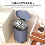 Poubelle cuisine 30L, poubelle à pédale, seau intérieur amovible, couvercle à fermeture douce, 36,5x31x61cm, gris