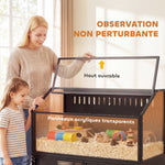 Cage Hamster 2-en-1 avec Armoire de Rangement pour Rongeur Hamster Syrien et Souris Acier et Acrylique Noir